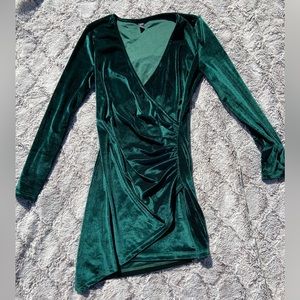 Green Velvet Wrap Dress - Medium, SHEIN